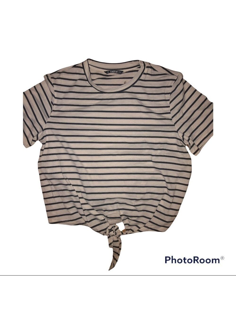 Shein 𝅺Shein Striped Knot-Front T-Shirt - Picture 5 of 9